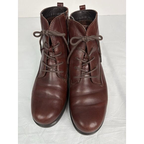 ECCO Touch 25 Lace Up Leather Boots Women’s 9.5 40 EU Side Zip Brown Bootie - Picture 2 of 15